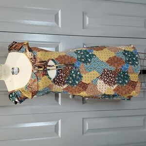 EARTHBOUND SIZE MEDIUM KNIT PATCHWORK RUFFLE MIDI DRESS